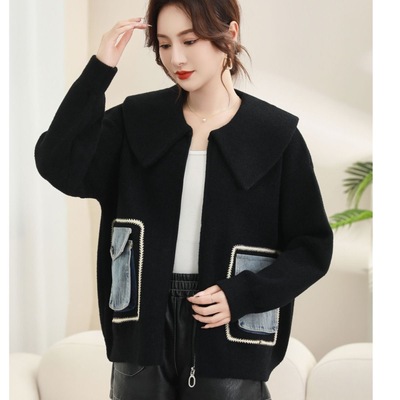 2025新款黑色毛呢外套短款