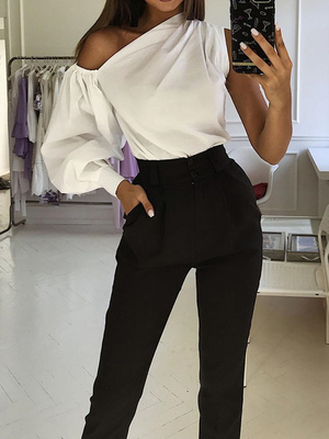 Blouse One-shoulder Lantern Sleeve Fashion Stylish Blouse
