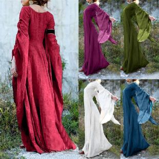 Halloween Women's Dress 长袖圆领腰带女士连衣裙万圣节女装长裙