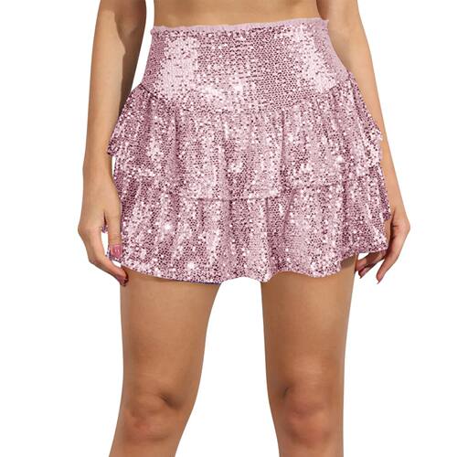 Solid color sequin casual pleated skirt 纯色亮片休闲百褶裙女
