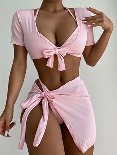 Four piece split solid color swimsuit 女士四件套分体纯色泳衣
