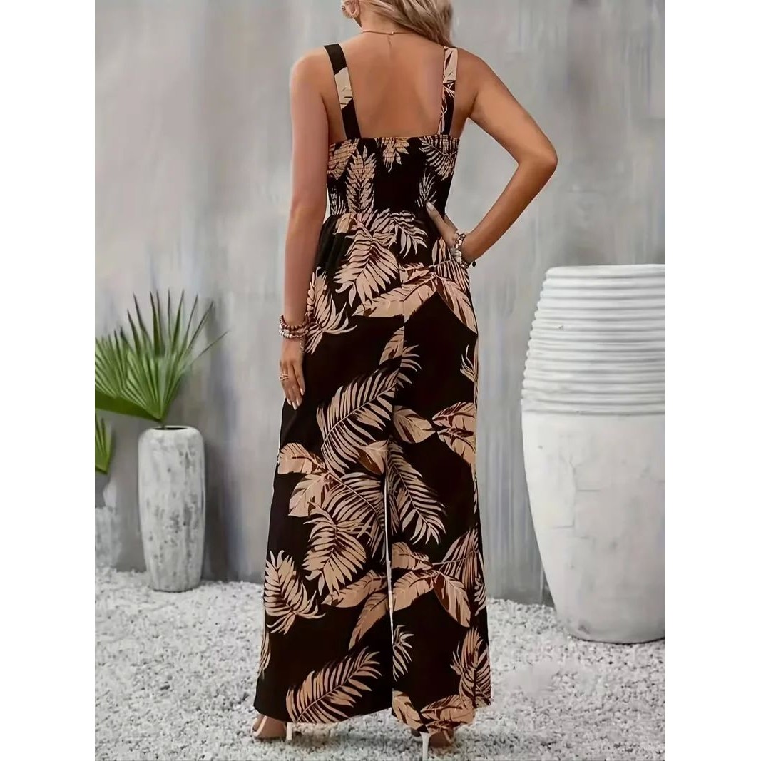 印花抹胸连体裤女Women's printed strapless broadband jumpsuit - 实物图