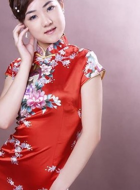 Blue slim fit printed cheongsam for women 女蓝色修身印花旗袍