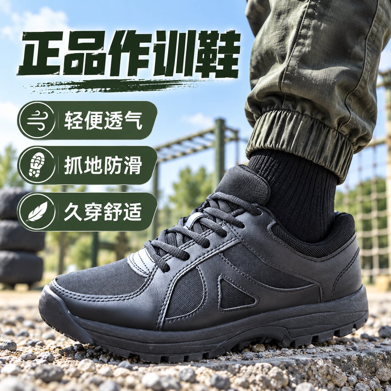 正品新式作训鞋男军人黑色跑步鞋春秋胶鞋体能运动跑鞋消防训练鞋