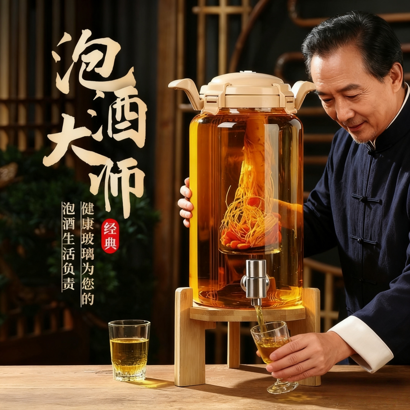 高硼硅泡酒柱玻璃瓶带龙头 加厚密封家用酒坛 泡药酒杨梅酿酒罐