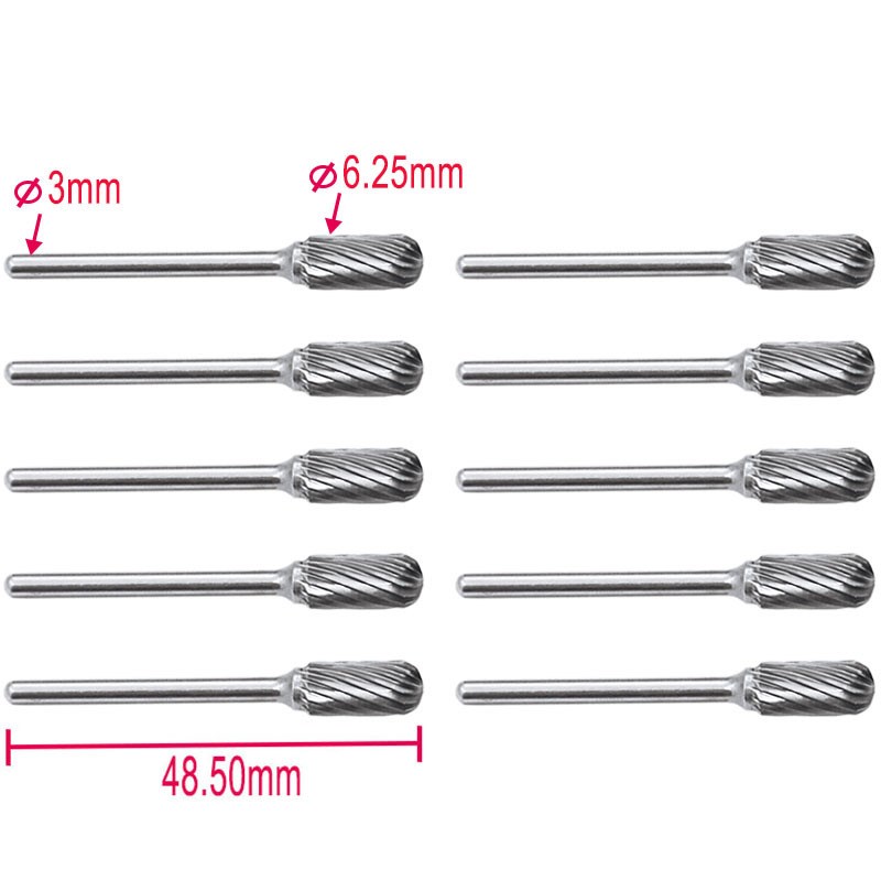 硬质合金旋转锉 3*6mm单纹B型10支套I装 钨钢打磨头雕刻滚磨刀工