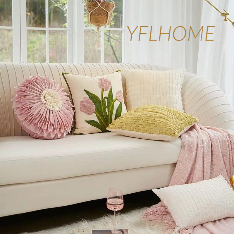 雅梵林法式轻奢靠垫粉色ins抱枕