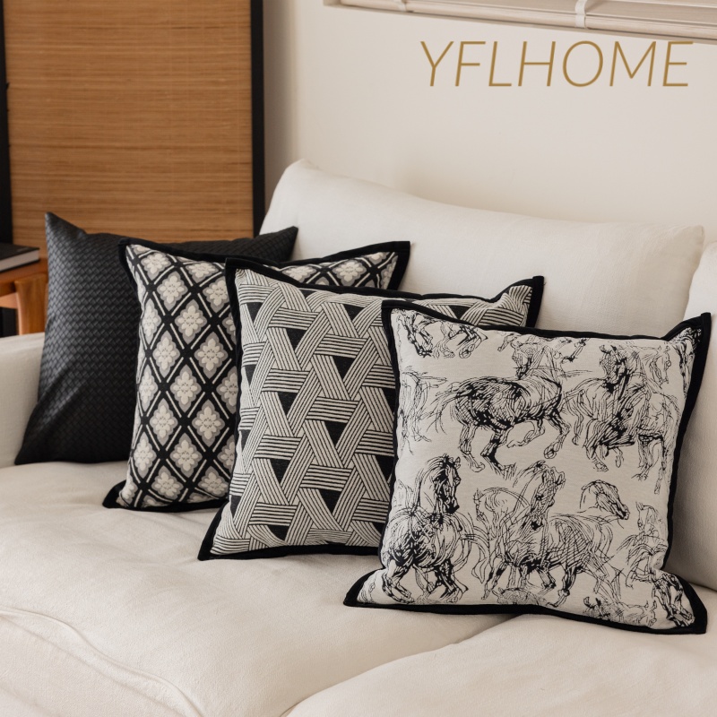 雅梵林 诧寂风黑白抱枕法式复古风客厅沙发靠垫床头软装高端靠枕