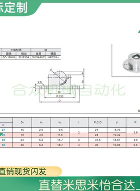 QDA21-D27/D30/D39/D48 重型钢制万向球 车削型 法兰式输送球