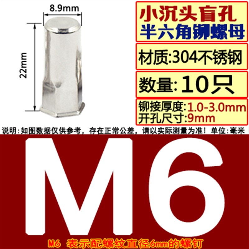 304不锈钢盲孔铆螺母316小沉头大沉头竖条纹全六角半六角拉铆螺母