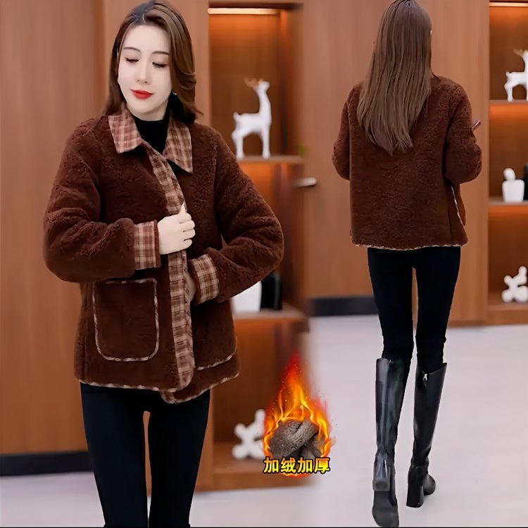 妈妈冬装加绒加厚棉衣中老年女短款保暖外衣棉服冬天宽松外套棉袄
