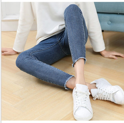 秋季新款孕妇裤子牛仔裤长裤修身拖腹小脚裤九分冬装加肥加大0252