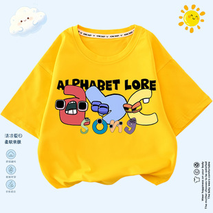 字母传说衣服儿童短袖t恤衫儿童夏季AlphabetLore童装上衣ABC印花