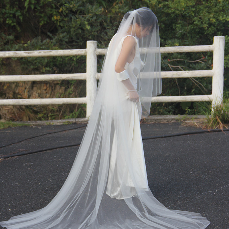 Mi唐手作头纱新娘主婚纱婚礼领证头纱白色双层软纱素纱高级感求婚