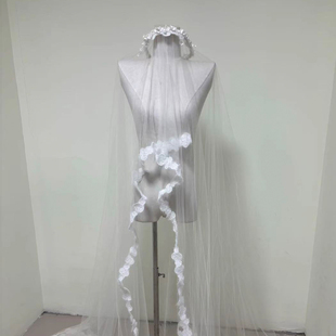 Mi唐手作复古头纱头饰新娘主婚纱领证求婚婚纱花边头纱铃兰花头饰