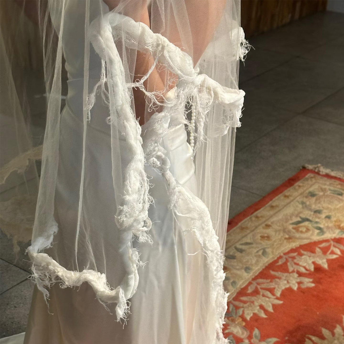 Mi唐手作小众头纱新娘主婚纱拍照氛围感素纱软头纱婚纱照外景造型