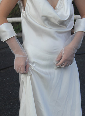 Mi唐手作纱手套新娘婚纱手套女