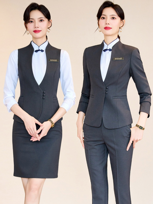 职业西装马甲套装女酒店前台接待气质工装美容院珠宝店工作服秋冬