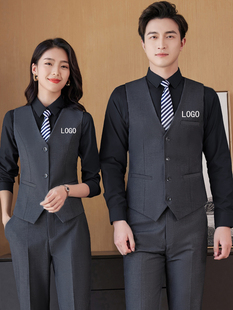 酒吧KTV服务员工作服秋冬长袖酒店餐厅工装台球室衬衣马甲套装男