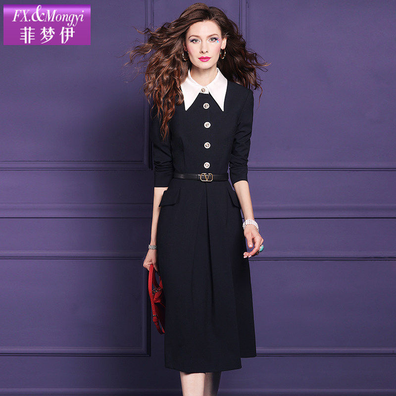 【直播专享】菲梦伊衬衫连衣裙女长袖秋装简约大方气质收腰中长裙