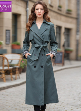 【直播专享】菲梦伊西装领风衣外套女秋季双排扣中长款流行大衣