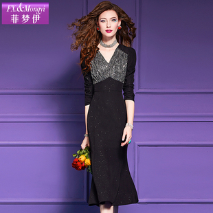 菲梦伊亮片黑色连衣裙女春季新款高级感轻奢高端修身显瘦气质裙子