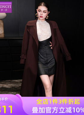 菲梦伊西装领风衣外套女中长款秋冬季复古高级感时尚休闲气质大衣