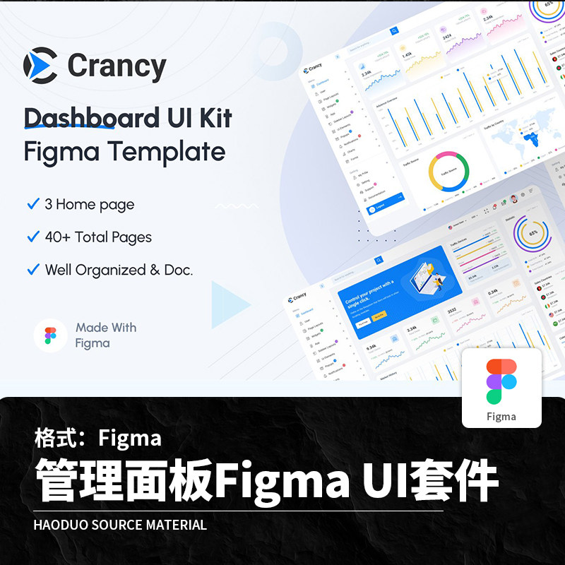 整套商务管理面板后台数据分析可视化Figma模板UI组件设计素材