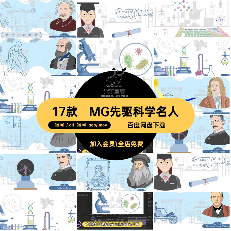 MG动画卡通国外历史先驱著名科学名人物AE源文件透明MOVGIF素材