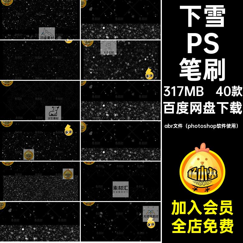 冬天暴雪PS笔刷abr文件（photoshop软件使用）下雪小书雪花40款