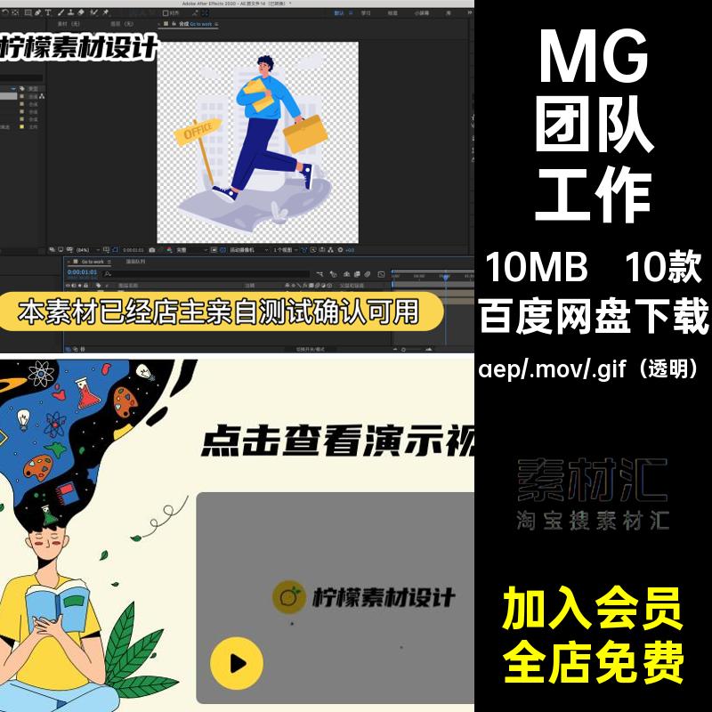 MG动画卡通人物场景团队工作业绩提升AE源文件透明GIFMOVPR素材