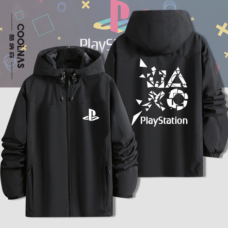 索尼PS游戏机ps4经典logo图案连帽冲锋衣夹克内胆三合一套装外套