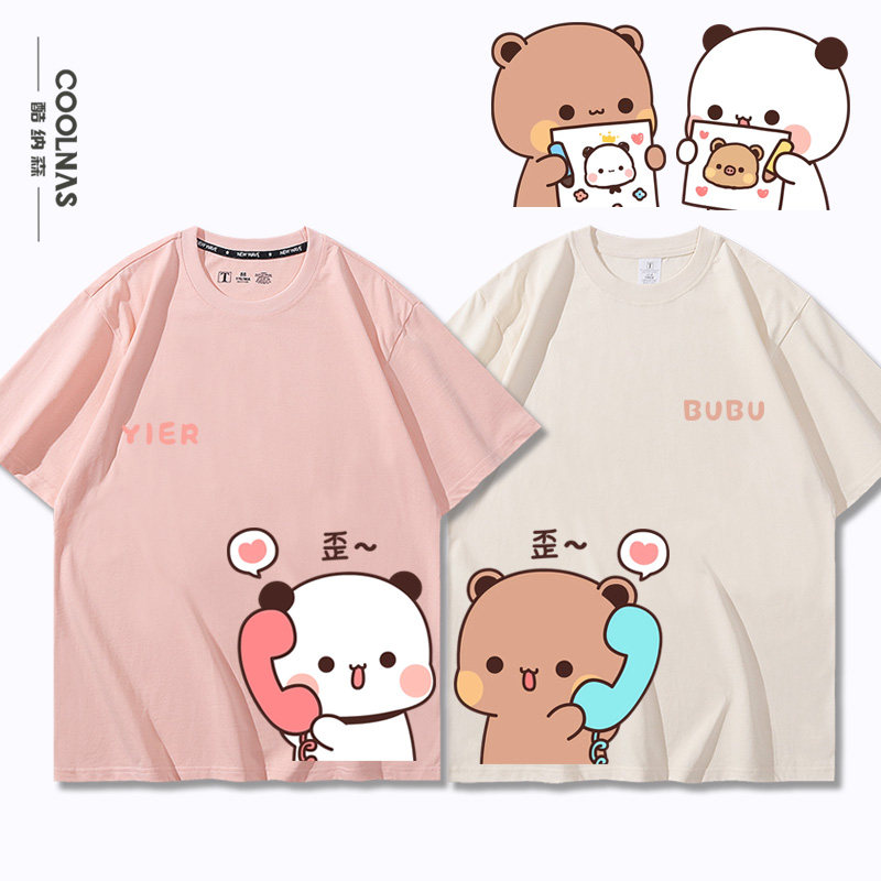 一二布布卡通图案情侣装男女纯棉短袖T恤宽松半袖上衣服夏季新款