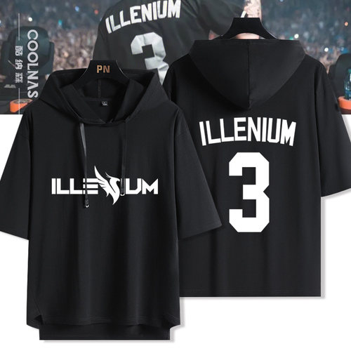 DJ凤凰之子 ILLENIUM PRISM SCOOP连帽短袖t恤男夏季宽松五分袖潮