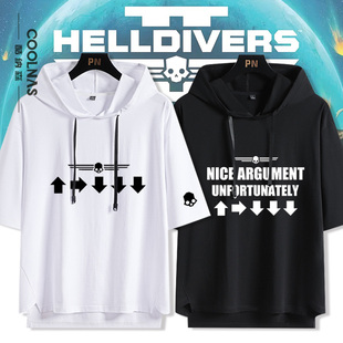 绝地潜兵2衣服飞鹰地狱潜者ps5周边连帽短袖t恤青少年宽松半袖潮