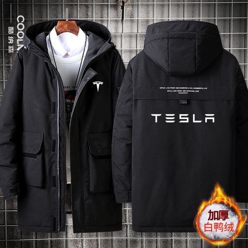 特斯拉Tesla标志印字工作服装可定制工装连帽羽绒服男女冬季外套