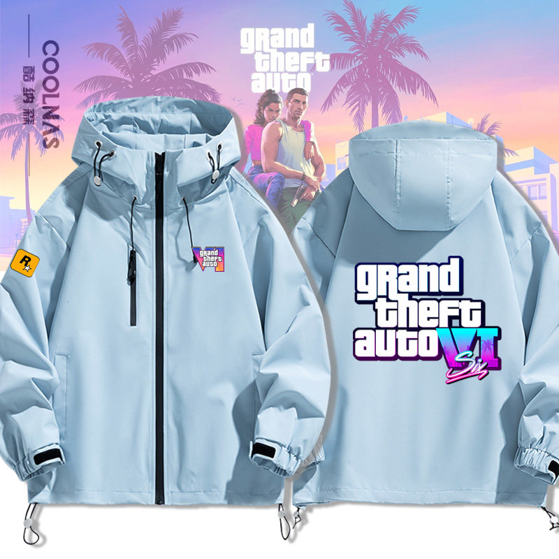 GTA6游戏周边衣服R星侠盗猎车手男女连帽冲锋衣秋冬宽松夹克外套