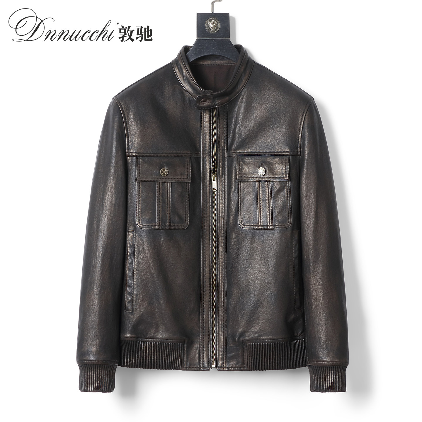 真皮绵羊皮衣服男短款做旧机车服