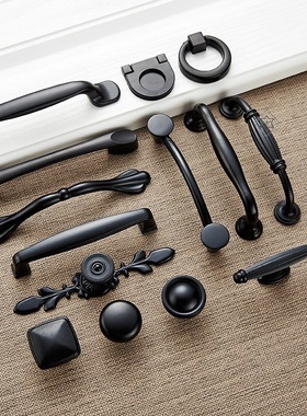 新款厨子门把手拉手橱柜柜门明装黑色粘贴式厨柜拉环古铜色 时尚