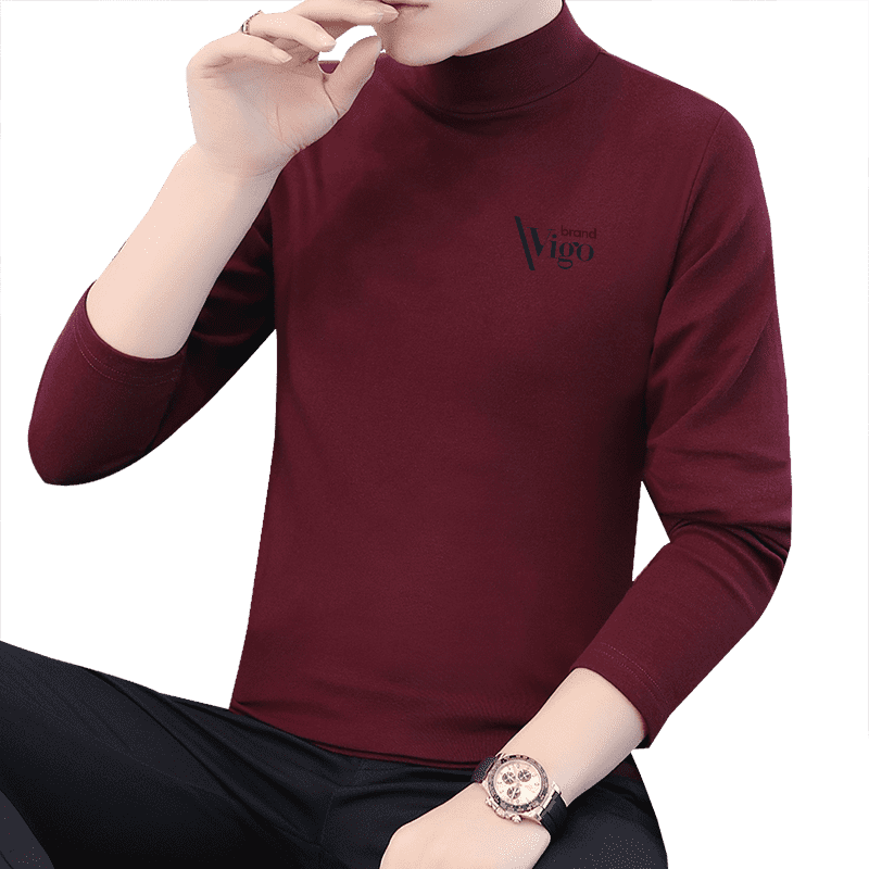 半高领长袖t恤男士体恤纯棉秋冬加绒加厚保暖上衣秋衣内搭打底衫