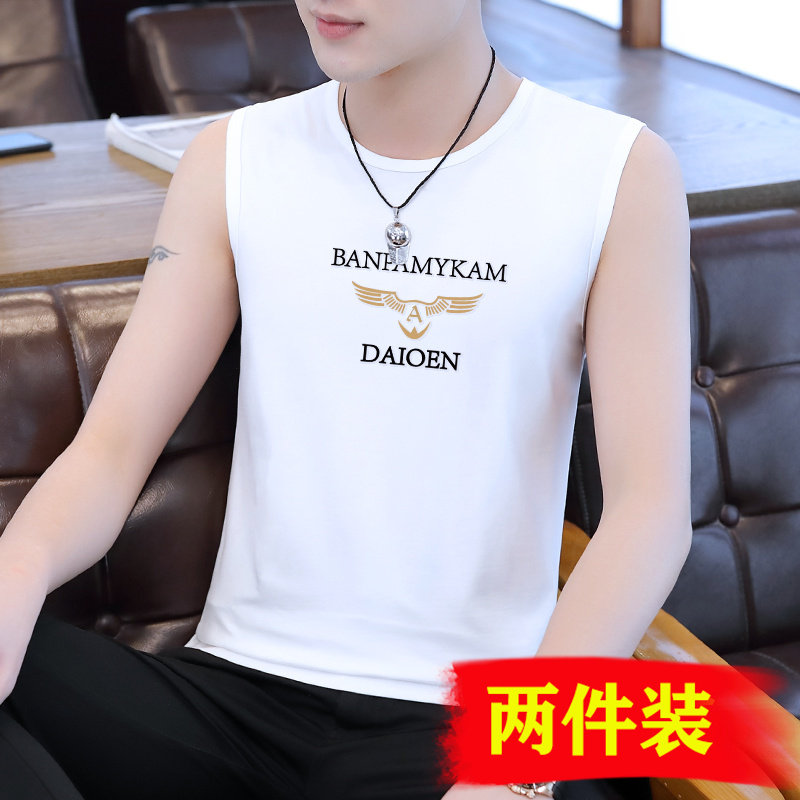 2026新款男士无袖t恤潮牌夏季薄款健身纯棉背心坎肩冰丝体恤上衣