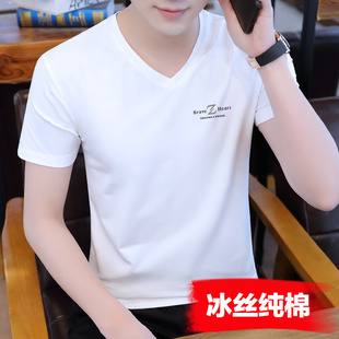 体恤夏季 冰丝纯棉衣服短袖 半袖 冰感男士 V领透气上衣 男T恤2025新款