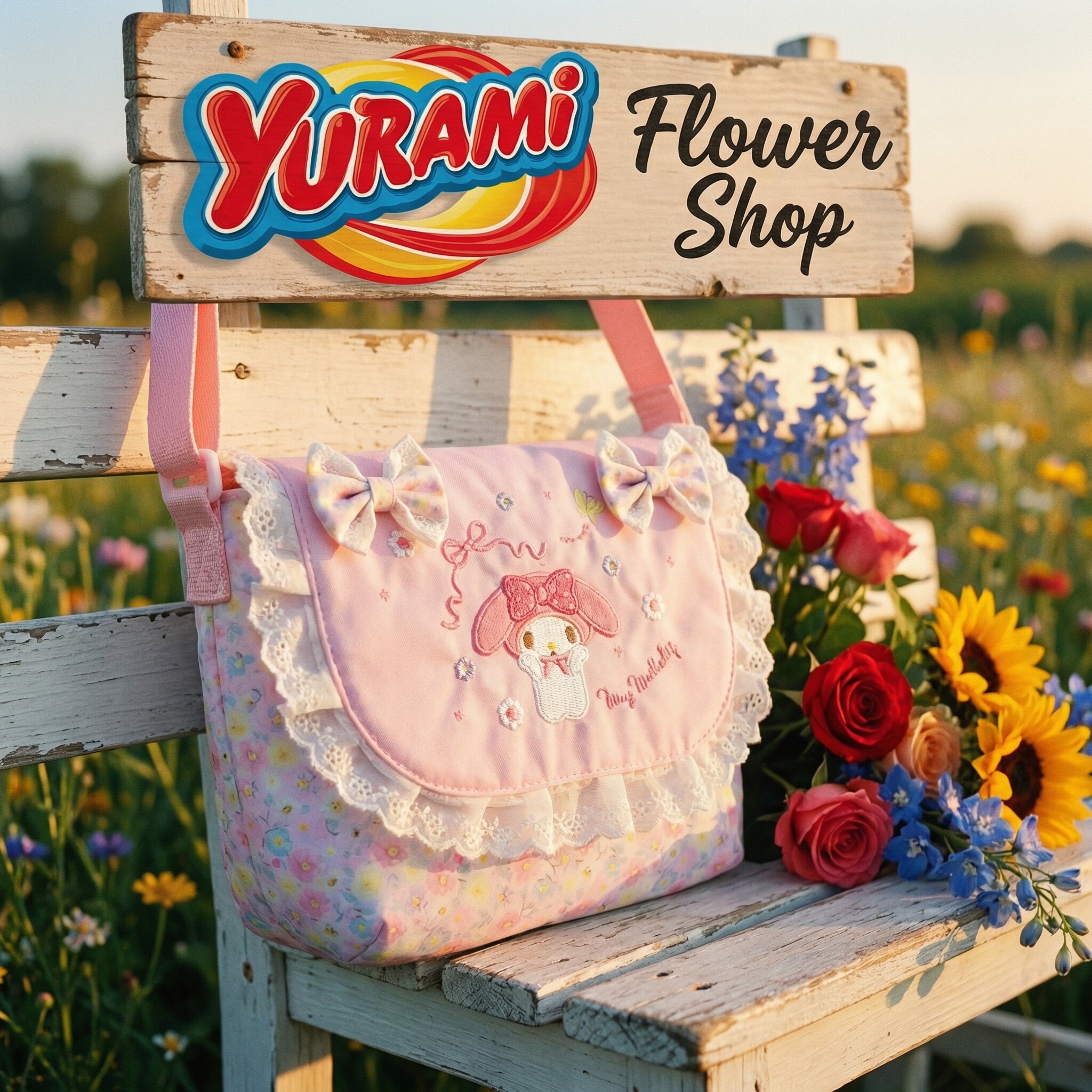 YURAMi日本花田喜事粉色碎花布艺美乐蒂新款春天小包送生日礼物