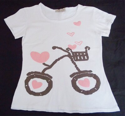 清仓！100%纯棉 韩版手绘涂鸦修身圆领短袖T恤 女装 夏 甜美活泼