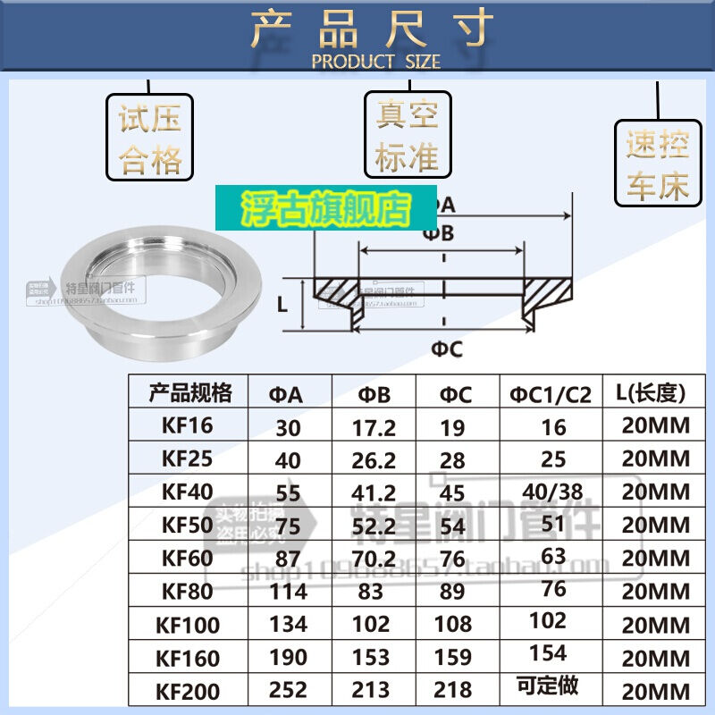 304不锈钢KF真空内焊承插式接头焊环开孔盲板KF1625KF16焊接16|