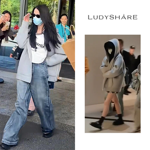 迪丽热巴同款灰色卫衣外套女春秋款2024新款chic早秋即墨开衫秋季