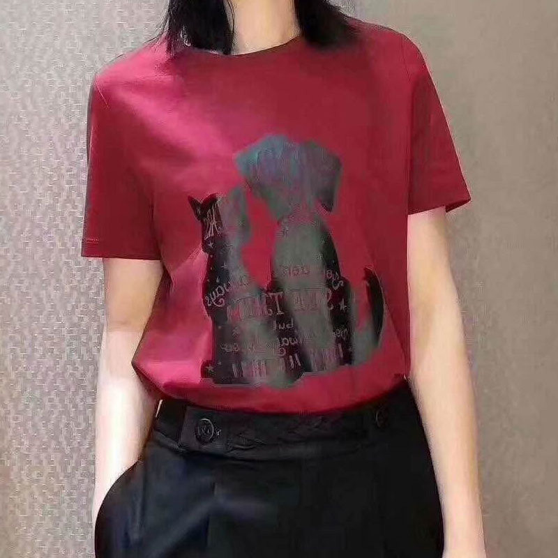 新颖阿玛施正旗舰店官网2020夏新款t恤女装正品卡通小狗印花短袖