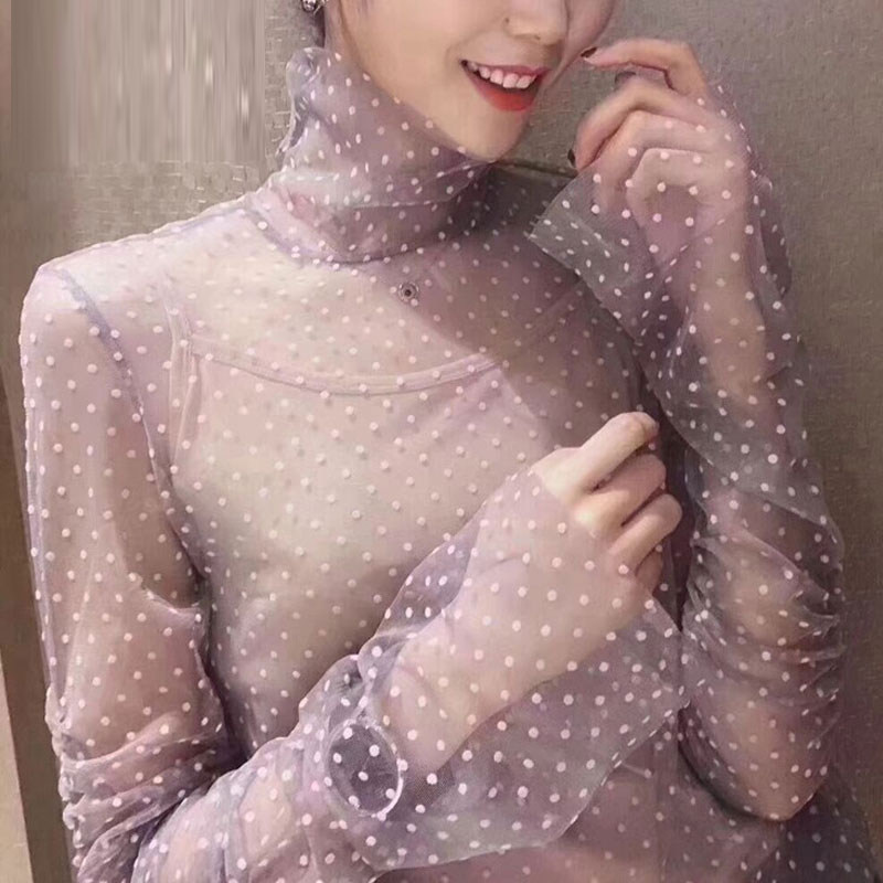 阿瑪施旗舰店官网2020春新款t恤内搭网纱女装打底衫蕾丝衬衫上衣