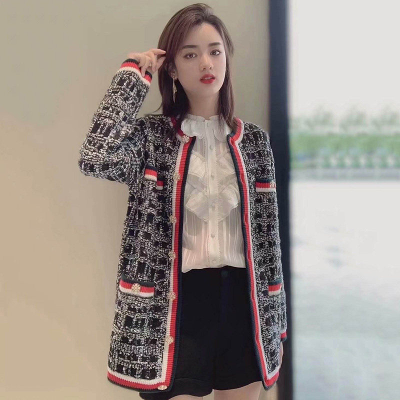 新阿玛施正旗舰店官网2020秋冬新款针织衫女装正品宽松粗花呢开衫