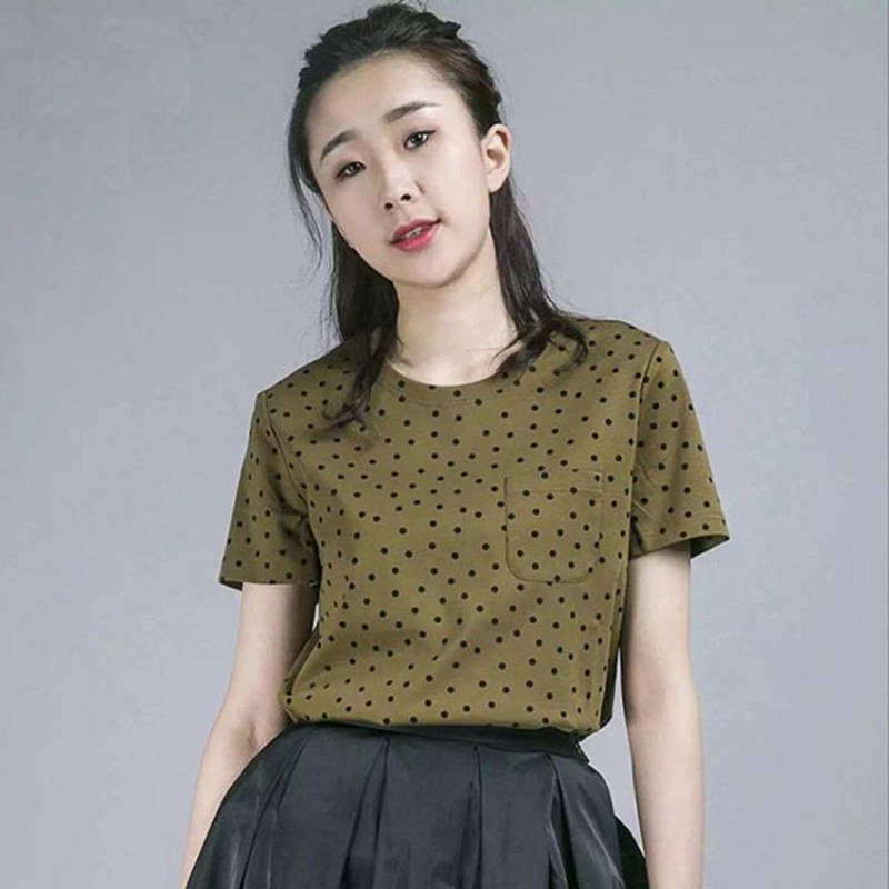 新颖阿玛施正旗舰店官网2020春新款女装正品纯棉波点圆领短袖T恤